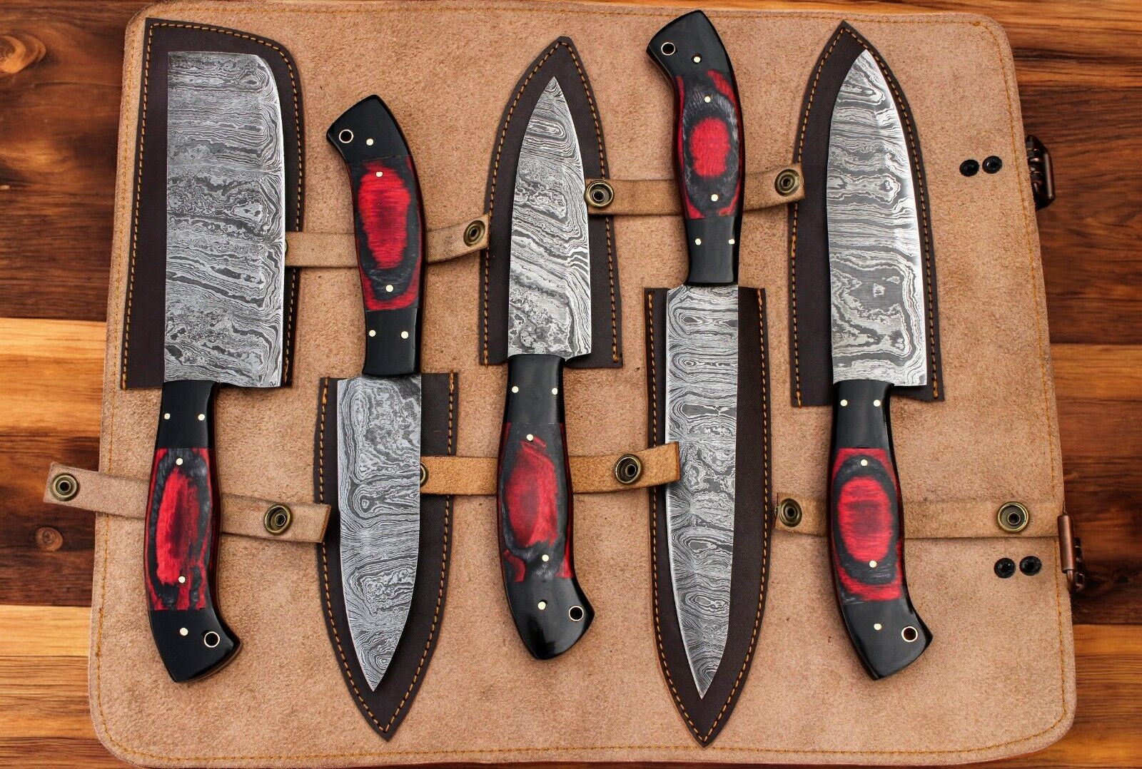 Handmade Damascus Kitchen Knives Set – Exotic Wood & G10 Damascus Knife Store