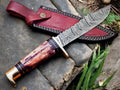 Handmade Damascus Hunting Knife – 12" with Bone Handle Damascus Knife Store