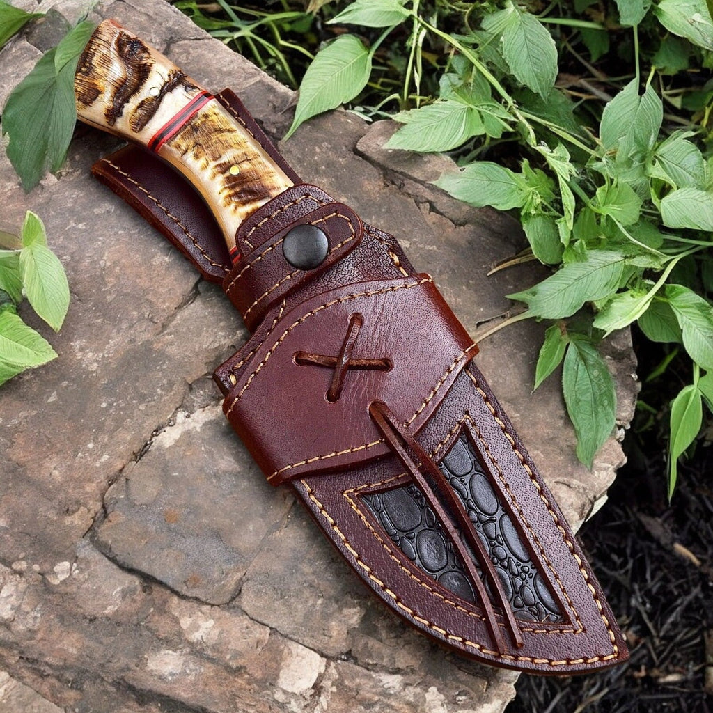 Handmade Damascus Hunting Knife with Sheep Horn Handle Damascus Knife Store