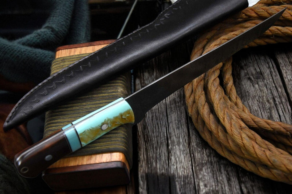 Handmade Damascus Fillet Knife – Rosewood & Resin Handle Damascus Knife Store