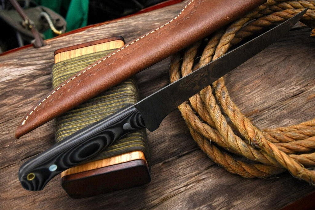 Handmade Damascus Fillet Knife with G-10 Micarta Handle Damascus Knife Store