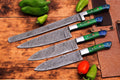 Handmade Damascus Kitchen Knives Set with Leather Roll Damascus Knife Store