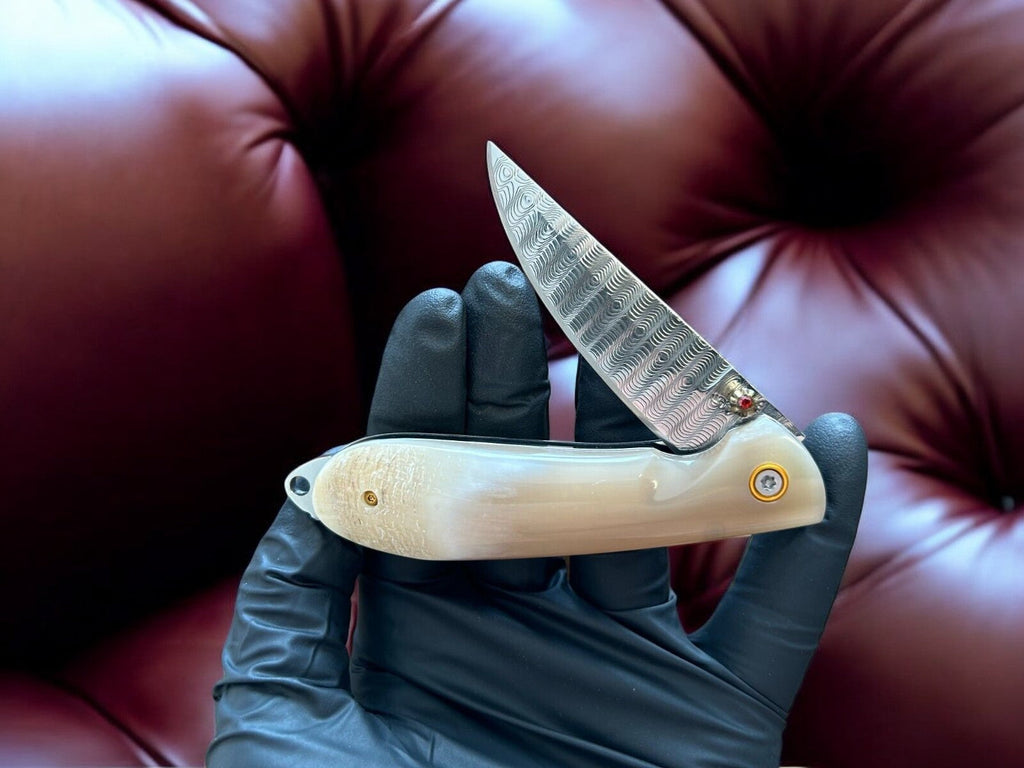 Handmade Damascus Steel Pocket Knife with Bone Handle Damascus Knife Store
