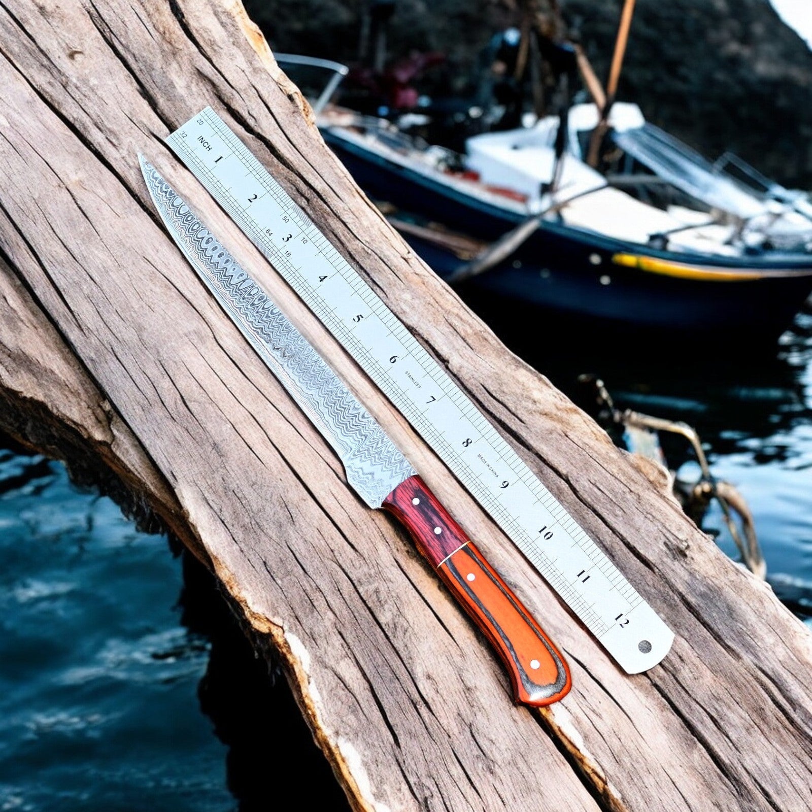 Custom Handmade Damascus Fillet Knife – 12" Exotic Wood Damascus Knife Store