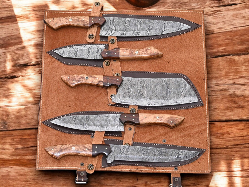 Handmade Damascus Steel Kitchen Knives Set – Rosewood Handle Damascus Knife Store