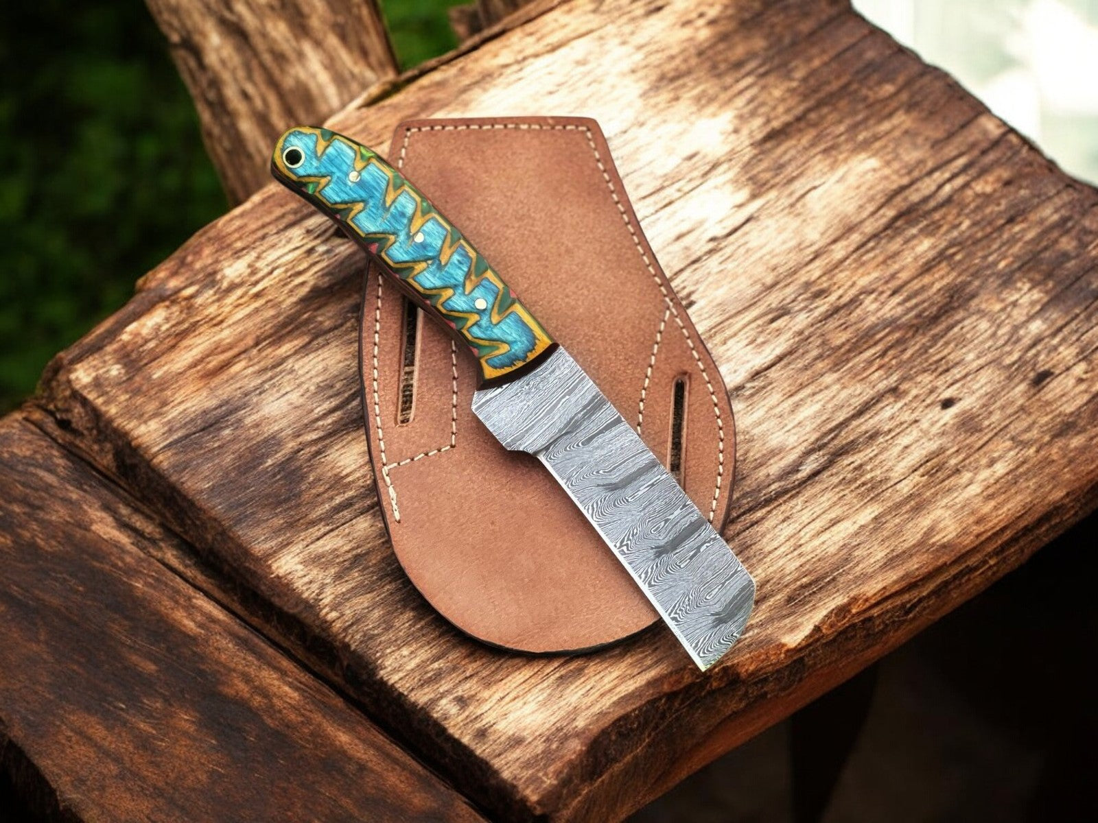 Custom Handmade Bull Cutter Knife – Damascus Steel, 8" Damascus Knife Store