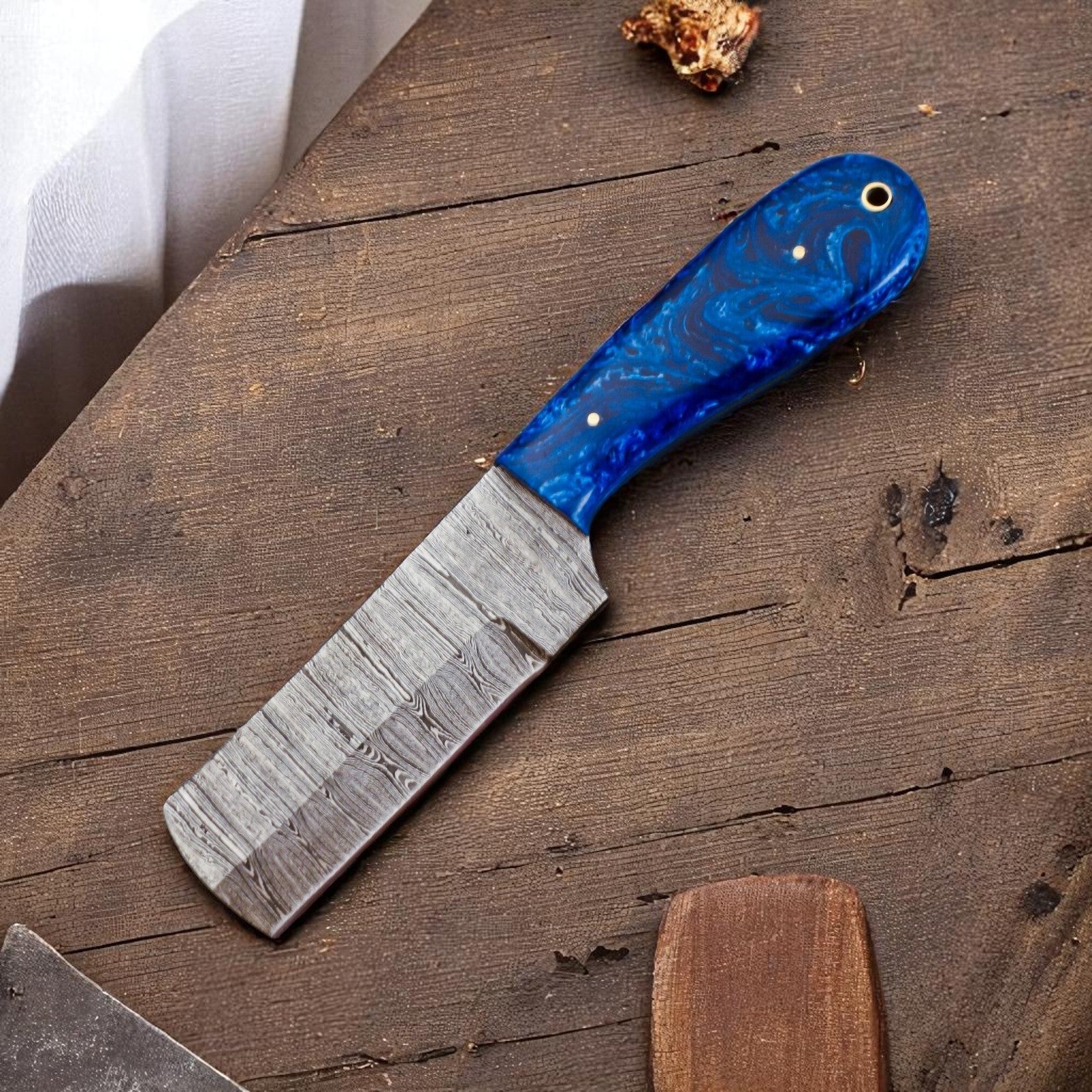 Handmade Damascus Bull Cutter Knife with Resin Handle Damascus Knife Store