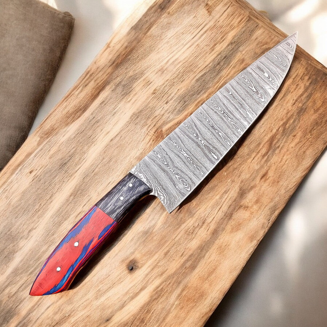 Handmade Damascus Chef Knife with Wooden Handle – 13" Damascus Knife Store