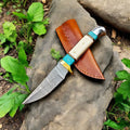 Handmade Damascus Hunting Knife – Turquoise & Bone Handle Damascus Knife Store