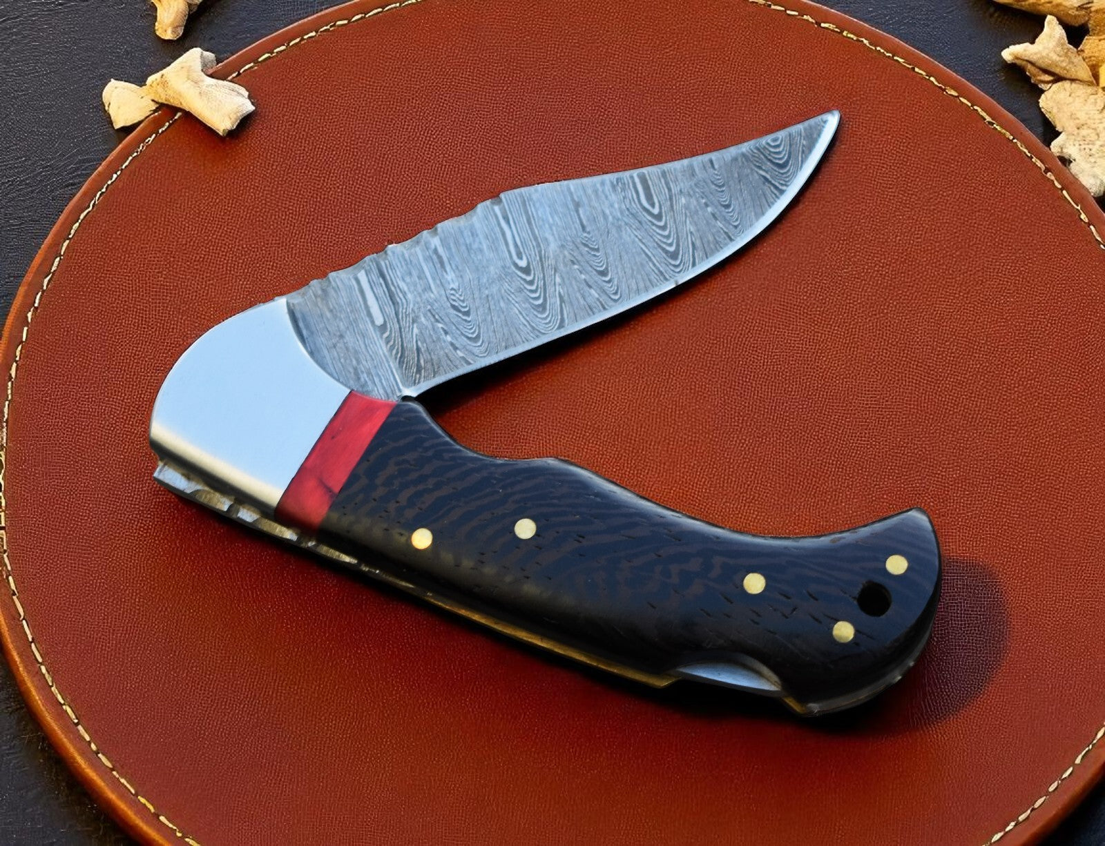 Folding Hunting Knife – Damascus Blade Wangi Wood Damascus Knife Store