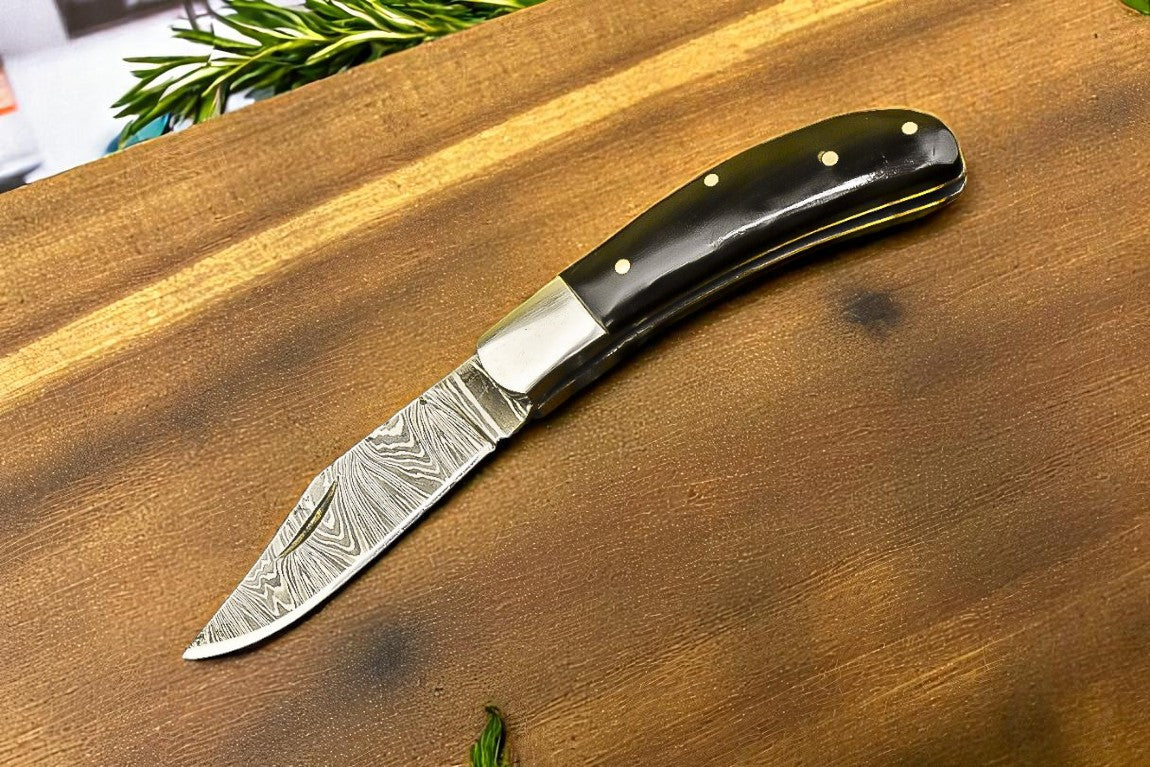 Pocket Knife EDC | Buffalo Horn Handle Damascus Knife Store
