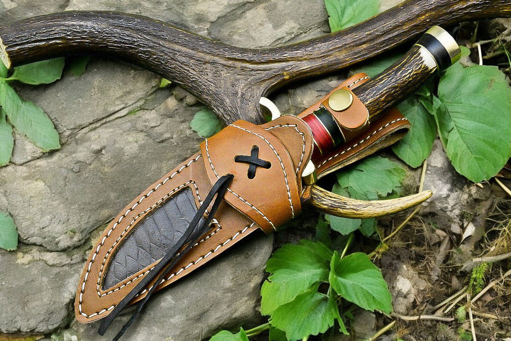 Handmade Damascus Hunting Knife – Antler & Wood Handle Damascus Knife Store