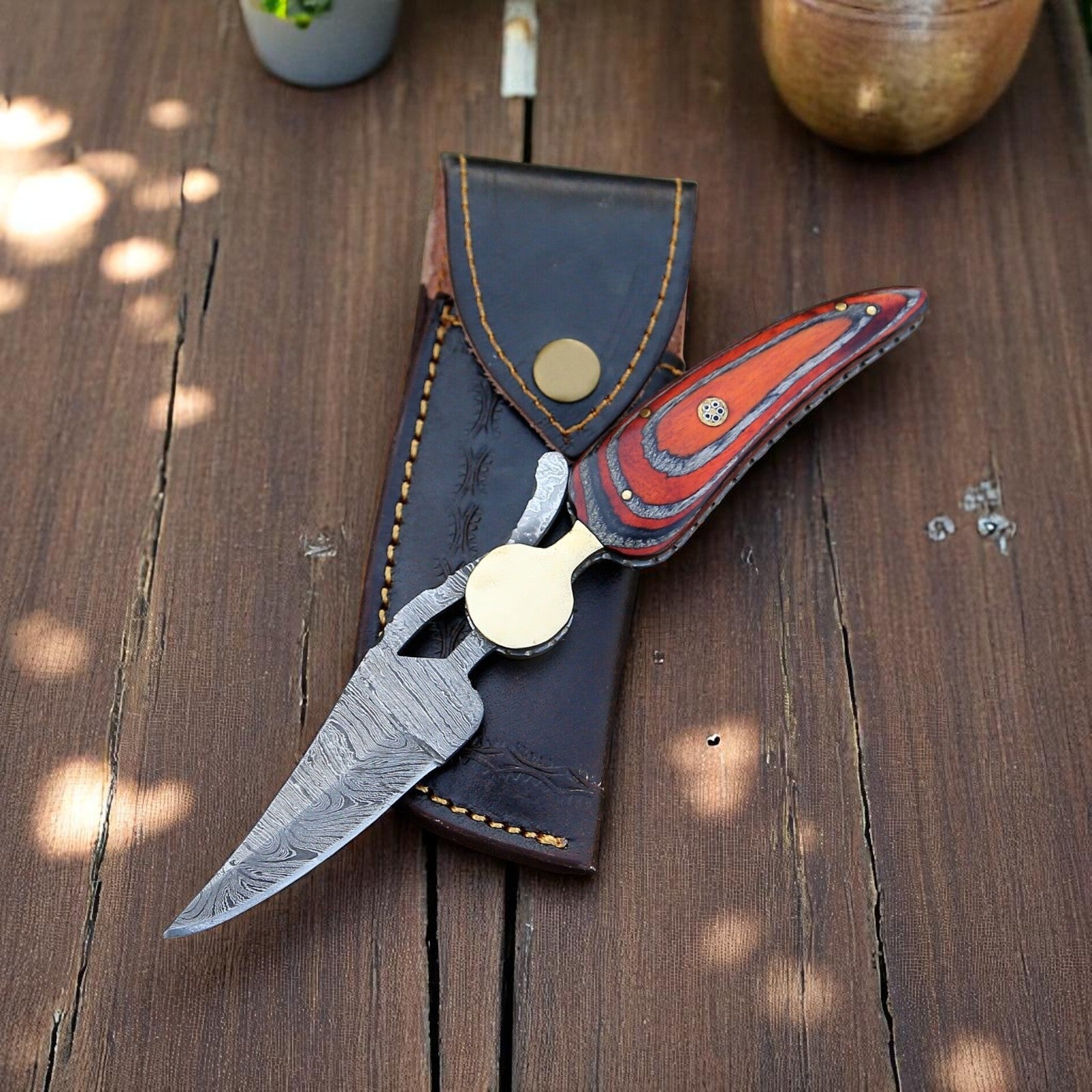 Handmade Damascus Pocket Knife with Exotic Wood Handle Damascus Knife Store