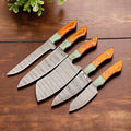 Handmade Best Damascus Knife Set with Leather Roll Damascus Knife Store