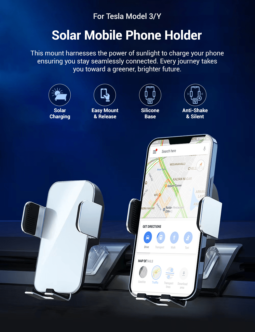 Solar Mobile Phone Holder for Model 3/Y | TESERY Tesery Official Store