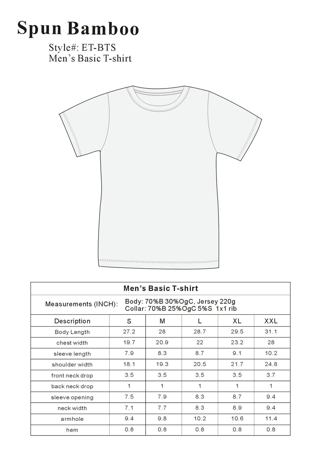 The Original Men's Bamboo Viscose/Organic Cotton Short Sleeve T-Shirt - Classic Cut Spun Bamboo