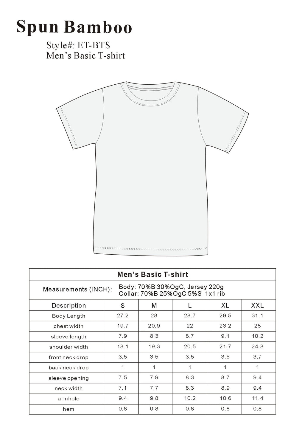 Clearance Men's Bamboo Short Sleeve T-Shirt - Classic Cut Spun Bamboo
