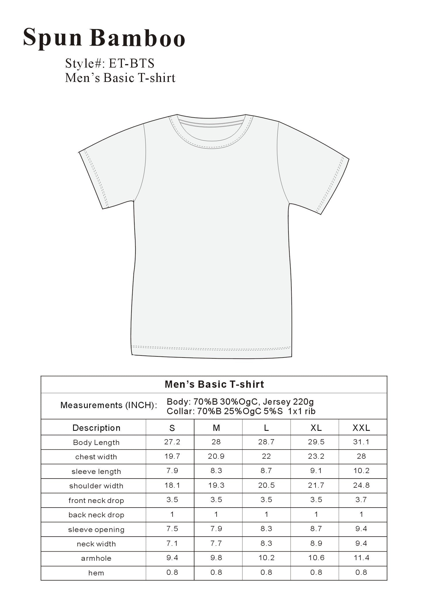 Clearance Men's Bamboo Short Sleeve T-Shirt - Classic Cut Spun Bamboo
