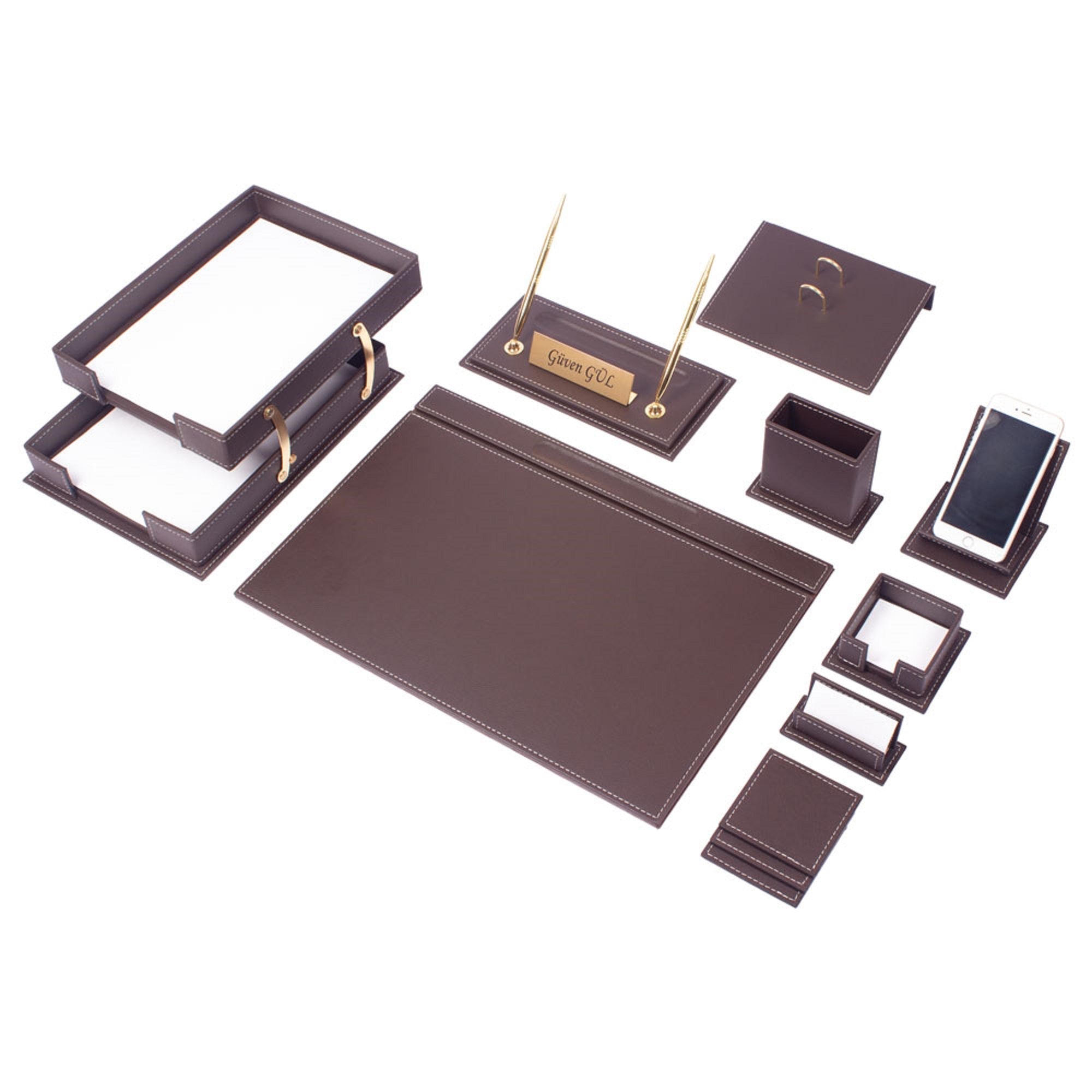 MOOG Luxury Desk Set - Double Document Tray- Brown - 13 PCS Moogdesk