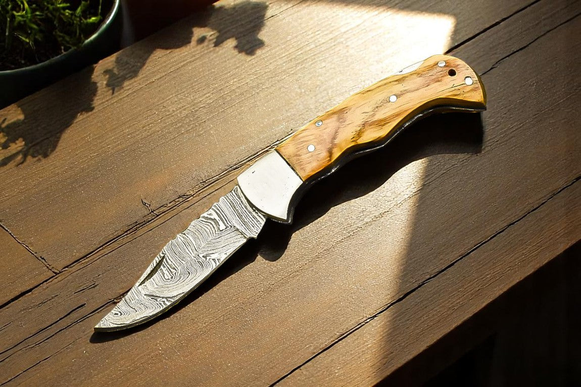 Handmade Damascus Pocket Knife with Walnut Wood Handle Damascus Knife Store