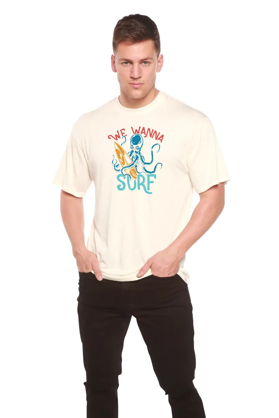 We Wanna Surf Men's Bamboo Viscose/Organic Cotton Short Sleeve Graphic T-Shirt Spun Bamboo