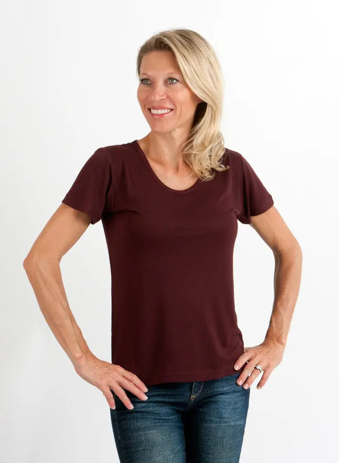 Women's 100% Bamboo Viscose Scoop Neck Short Sleeve T-Shirt Spun Bamboo