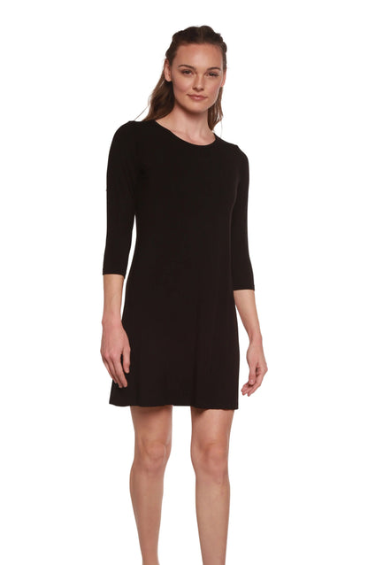 Women's A-Line Bamboo Viscose Dress in Black Spun Bamboo