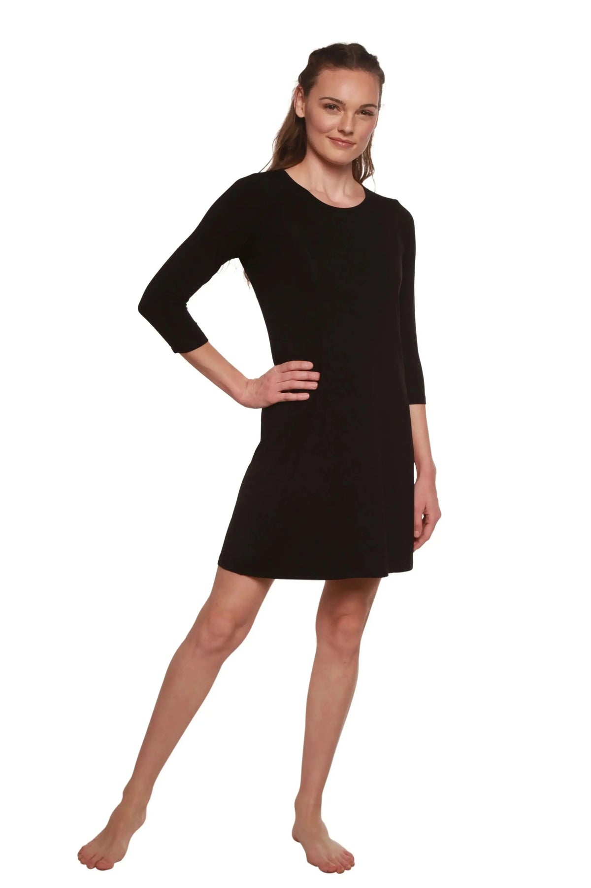 Women's A-Line Bamboo Viscose Dress in Black Spun Bamboo