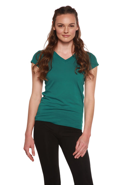 Women's Bamboo Viscose/Cotton V-Neck Cap Sleeve T-Shirt Spun Bamboo