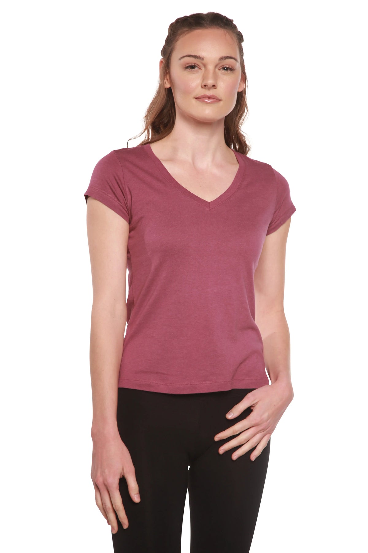 Women's Bamboo Viscose/Cotton V-Neck Cap Sleeve T-Shirt Spun Bamboo
