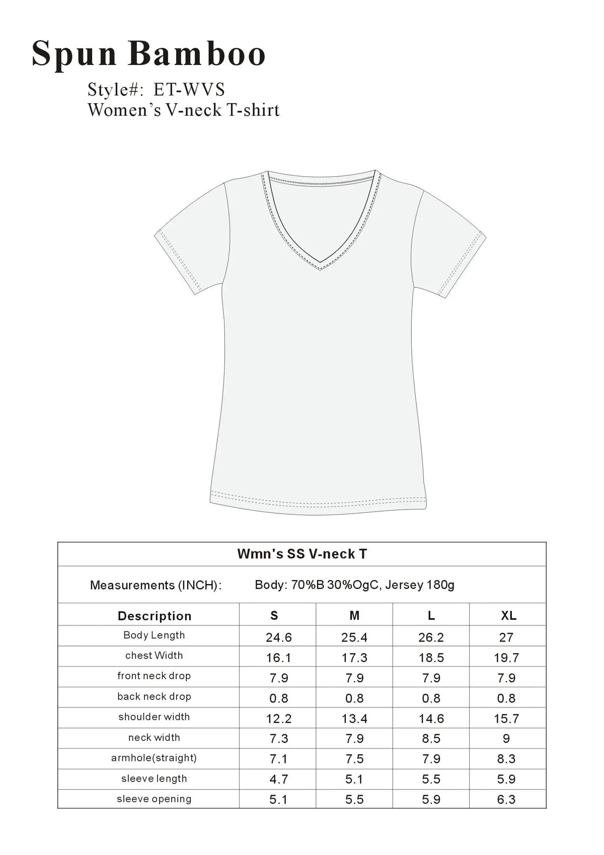 Women's Bamboo Viscose/Cotton V-Neck Cap Sleeve T-Shirt Spun Bamboo