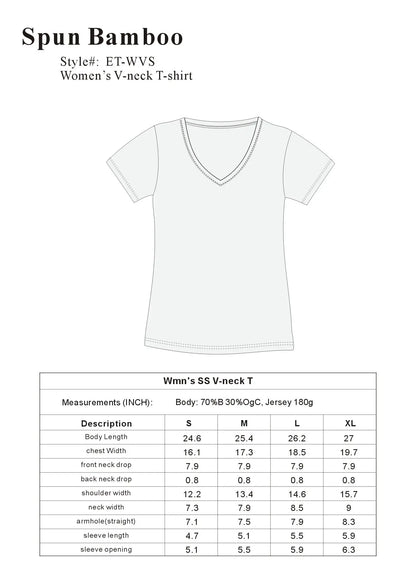 Women's Bamboo Viscose/Cotton V-Neck Cap Sleeve T-Shirt Spun Bamboo