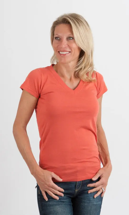 Women's Bamboo Viscose/Cotton V-Neck Cap Sleeve T-Shirt Spun Bamboo