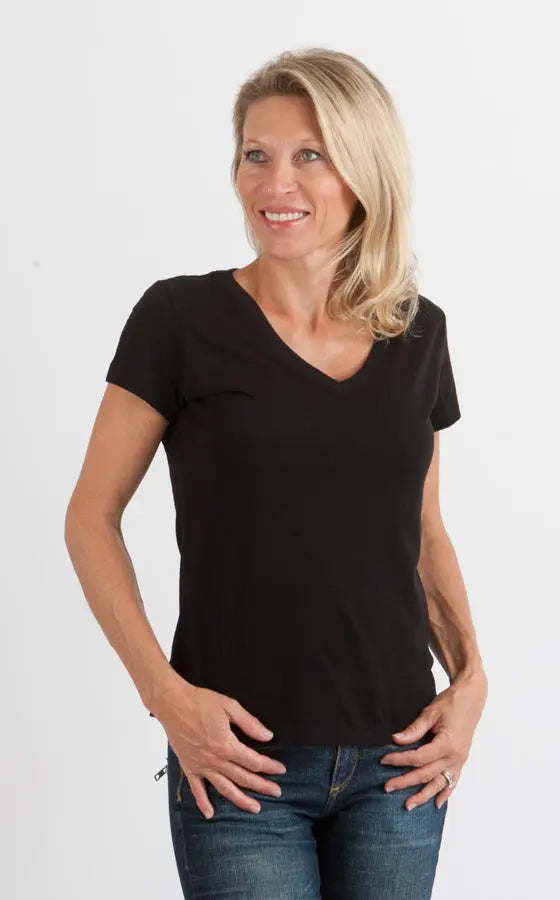 Women's Bamboo Viscose/Cotton V-Neck Cap Sleeve T-Shirt Spun Bamboo