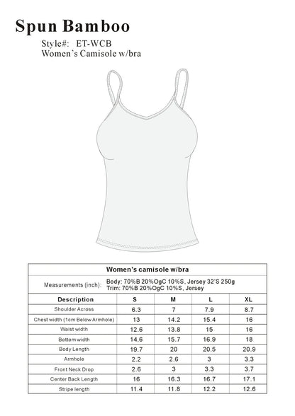 Clearance Women's Bamboo/Cotton Camisole with Shelf Bra Spun Bamboo