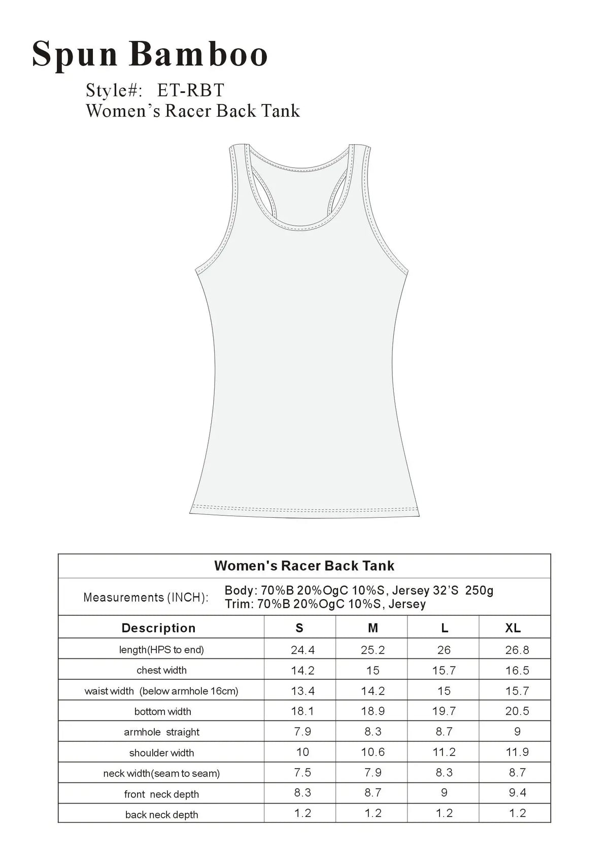 Clearance Women's Bamboo/Cotton Racer Back Tank Top Spun Bamboo
