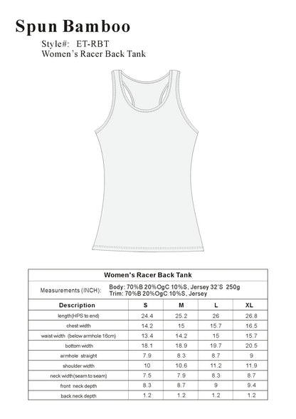 Clearance Women's Bamboo/Cotton Racer Back Tank Top Spun Bamboo
