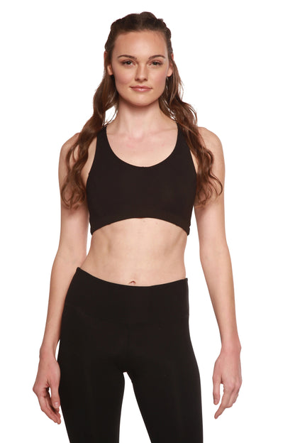 New Women's Bamboo Padded Sports Bra in Black Spun Bamboo
