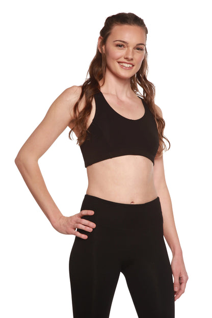 New Women's Bamboo Padded Sports Bra in Black Spun Bamboo