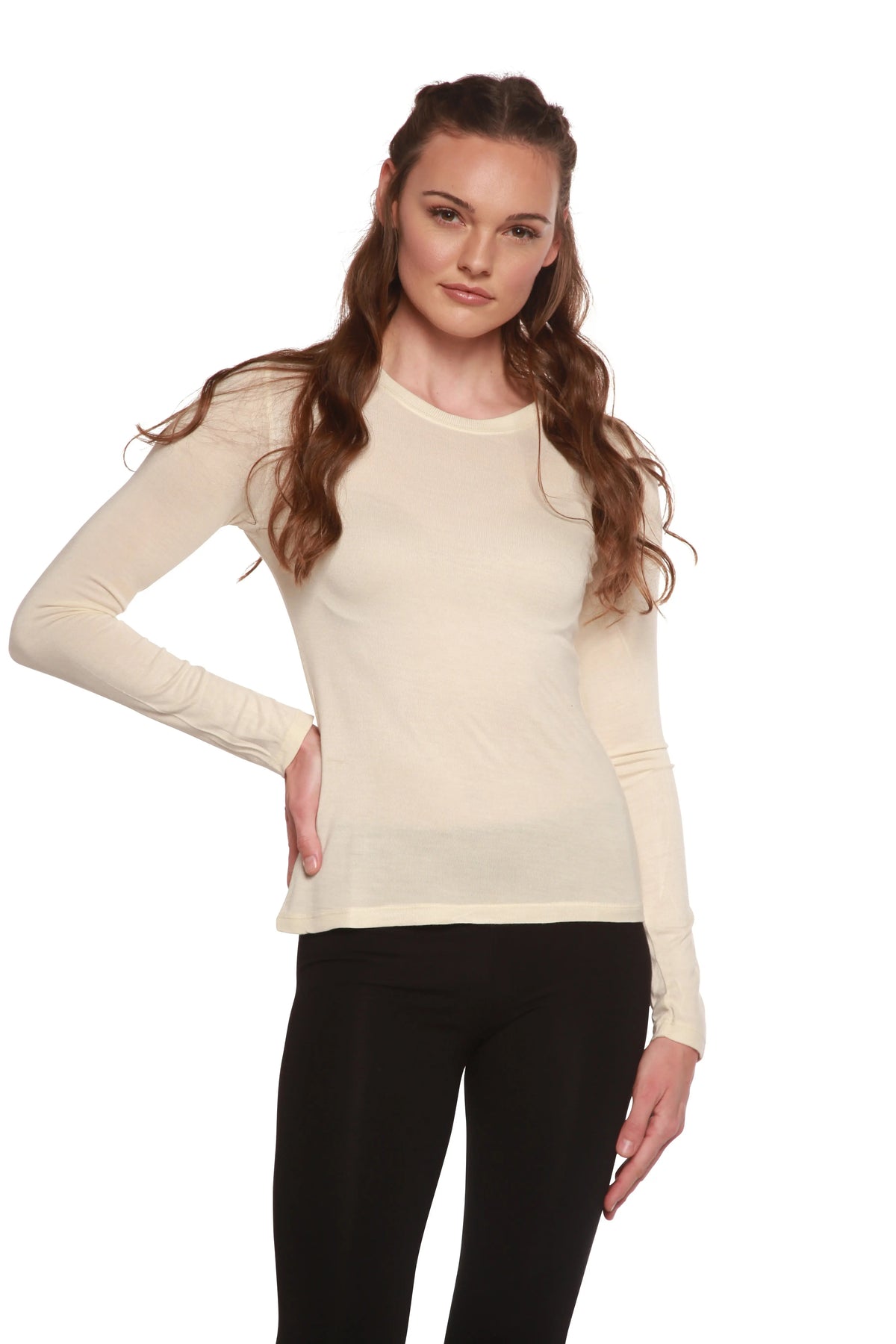 Clearance Women's Scoop Neck 100% Bamboo Viscose Long Sleeve Shirt Spun Bamboo