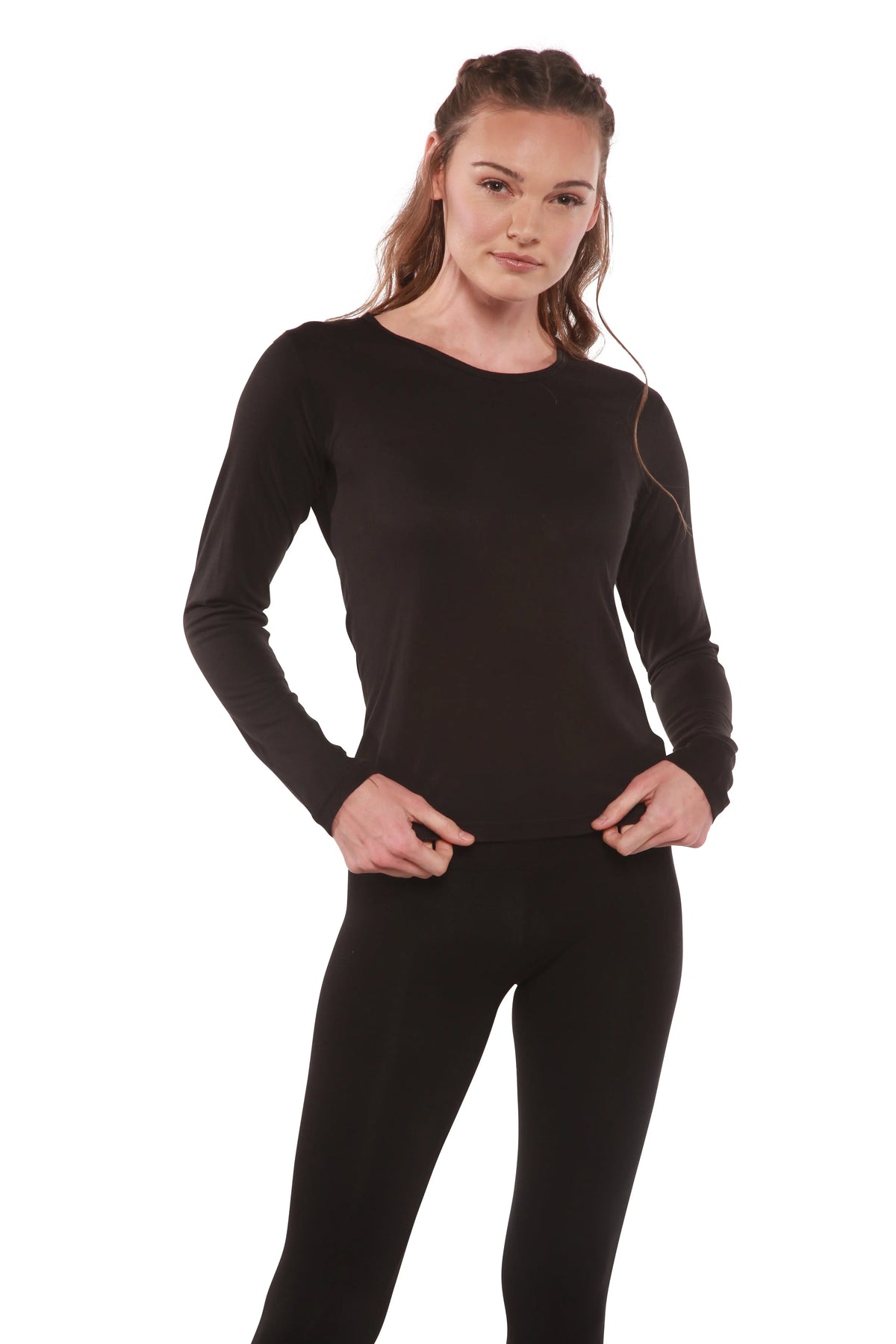 Clearance Women's Scoop Neck 100% Bamboo Viscose Long Sleeve Shirt Spun Bamboo