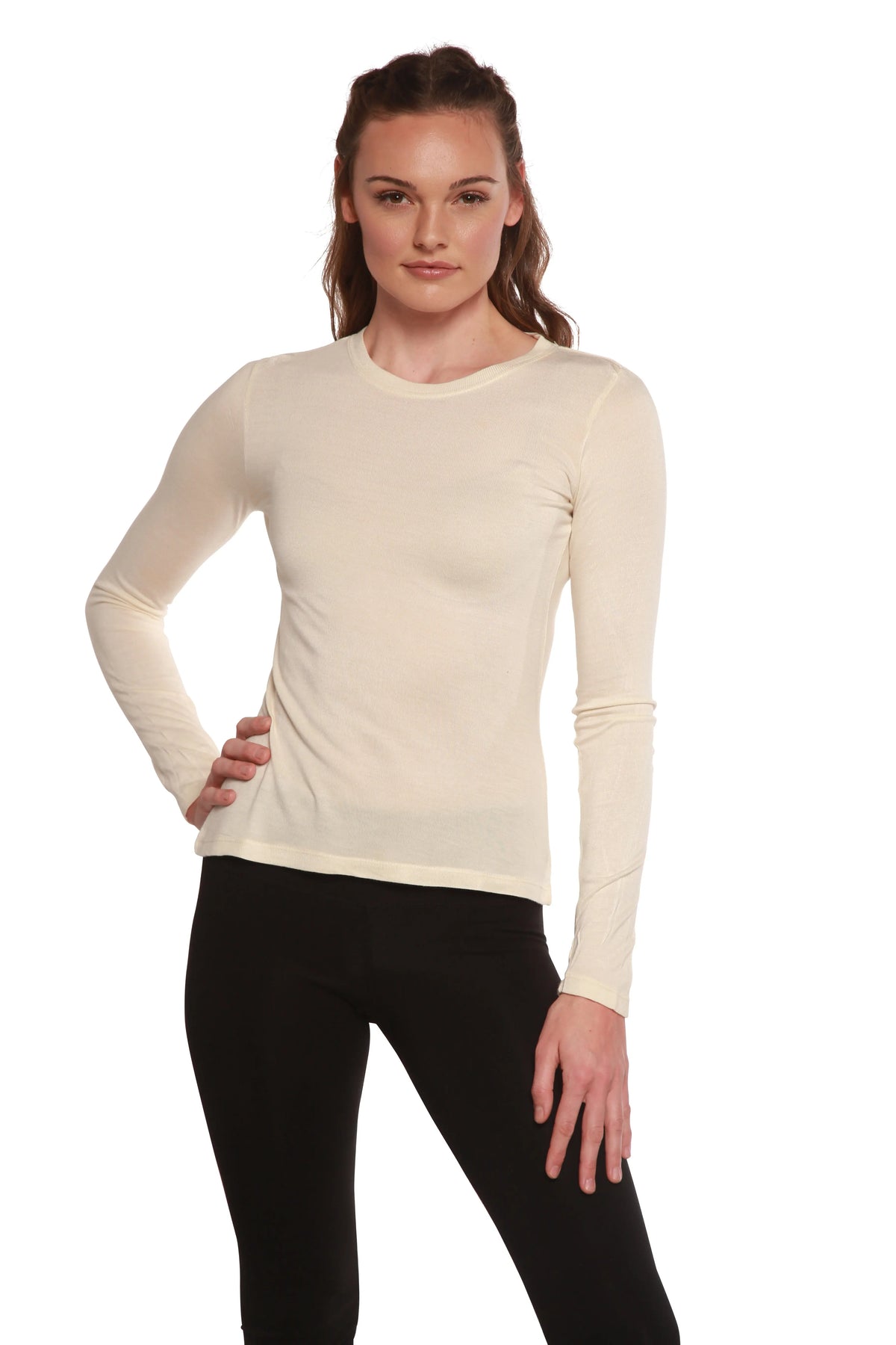 Clearance Women's Scoop Neck 100% Bamboo Viscose Long Sleeve Shirt Spun Bamboo